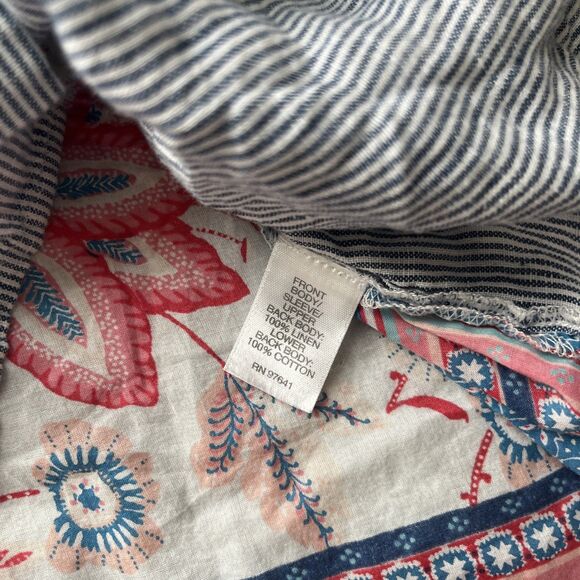 J Jill Button Up Shirt Womens Large Petite Boho Floral Back Linen Cotton Striped - Picture 4 of 6